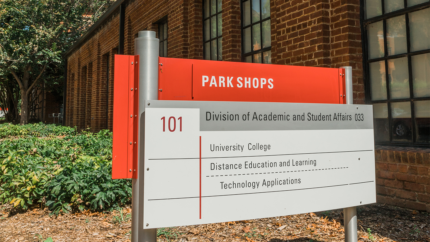 Sign for Park Shops and the Division of Academic and Student Affairs